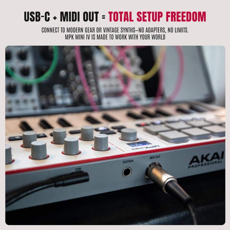 Controlador de Teclado MIDI Akai MPK Mini IV USB-C de 25 Teclas